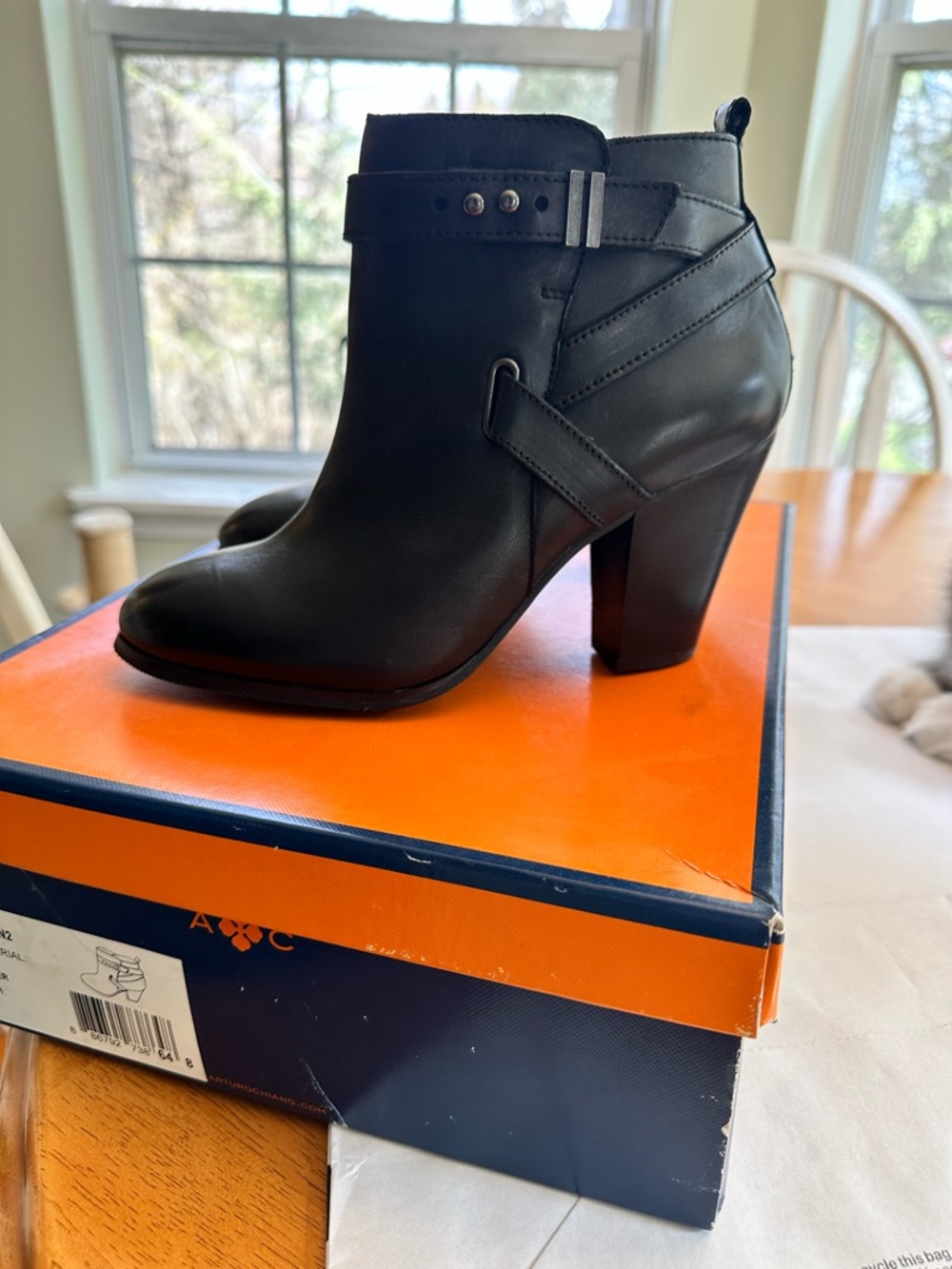 Arturo Chiang Black Leather Ankle Booties with Strap Detail